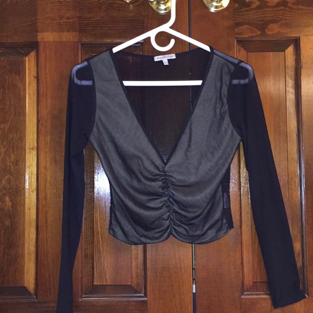 Black, v neck crop top. Size M